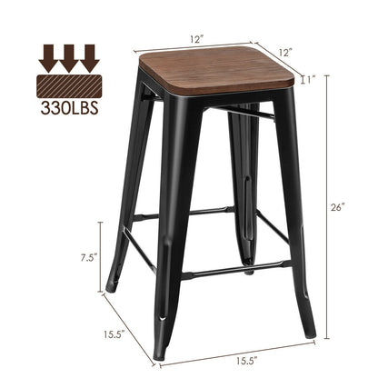 Set of 2 Modern Counter Height Stools with Natural Wooden Seat