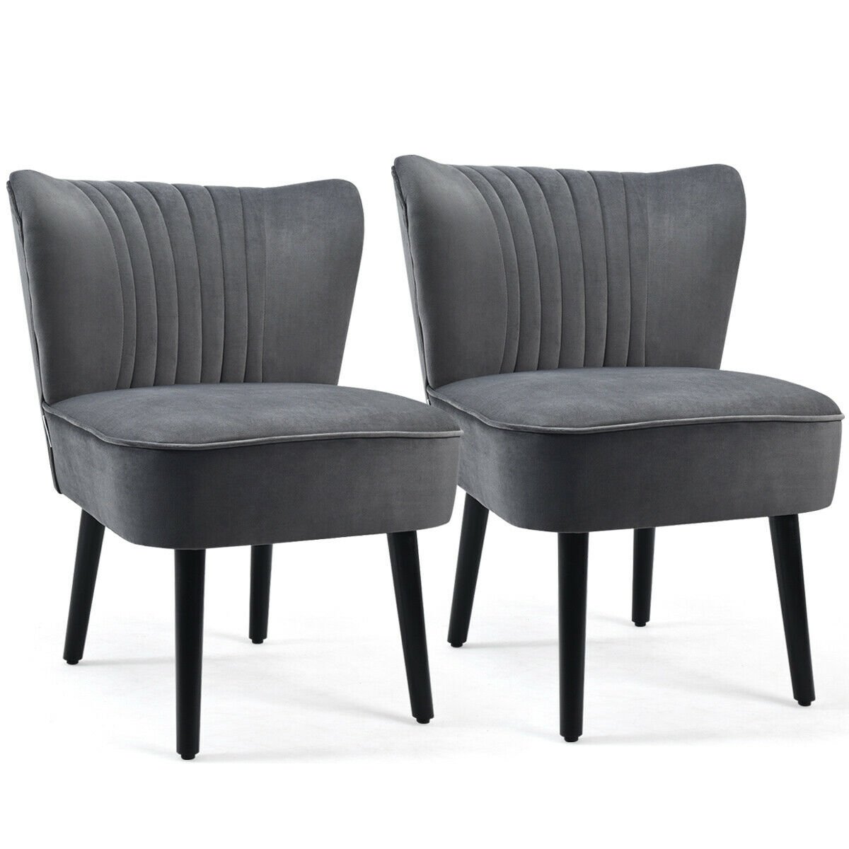 Set of 2 Modern Armless Upholstered Accent Chairs in Grey