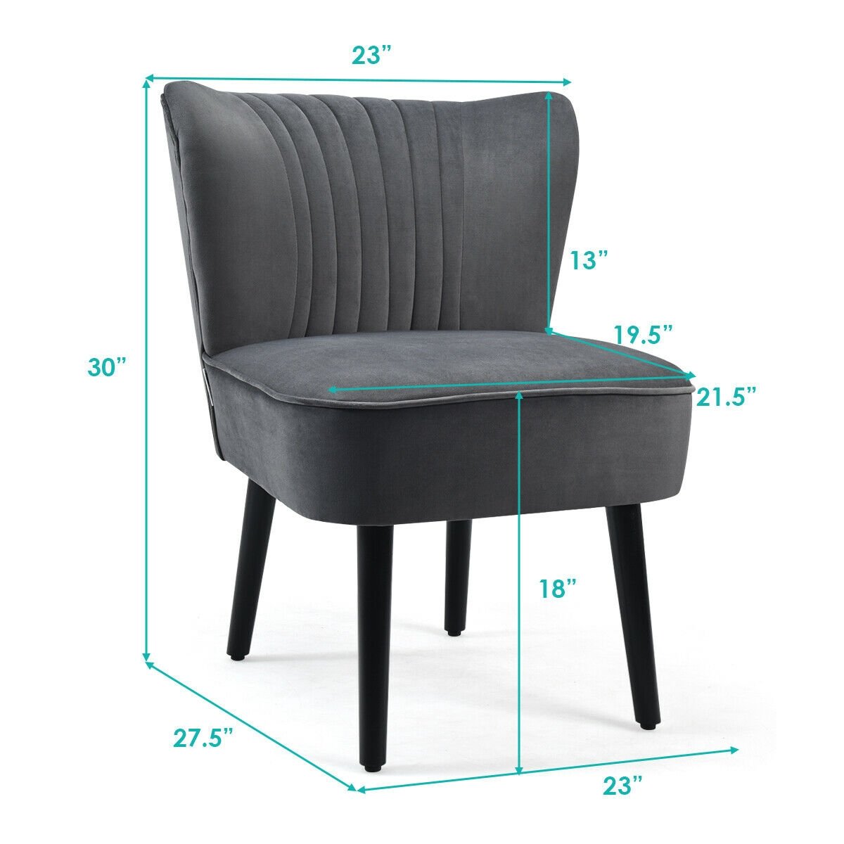 Set of 2 Modern Armless Upholstered Accent Chairs in Grey