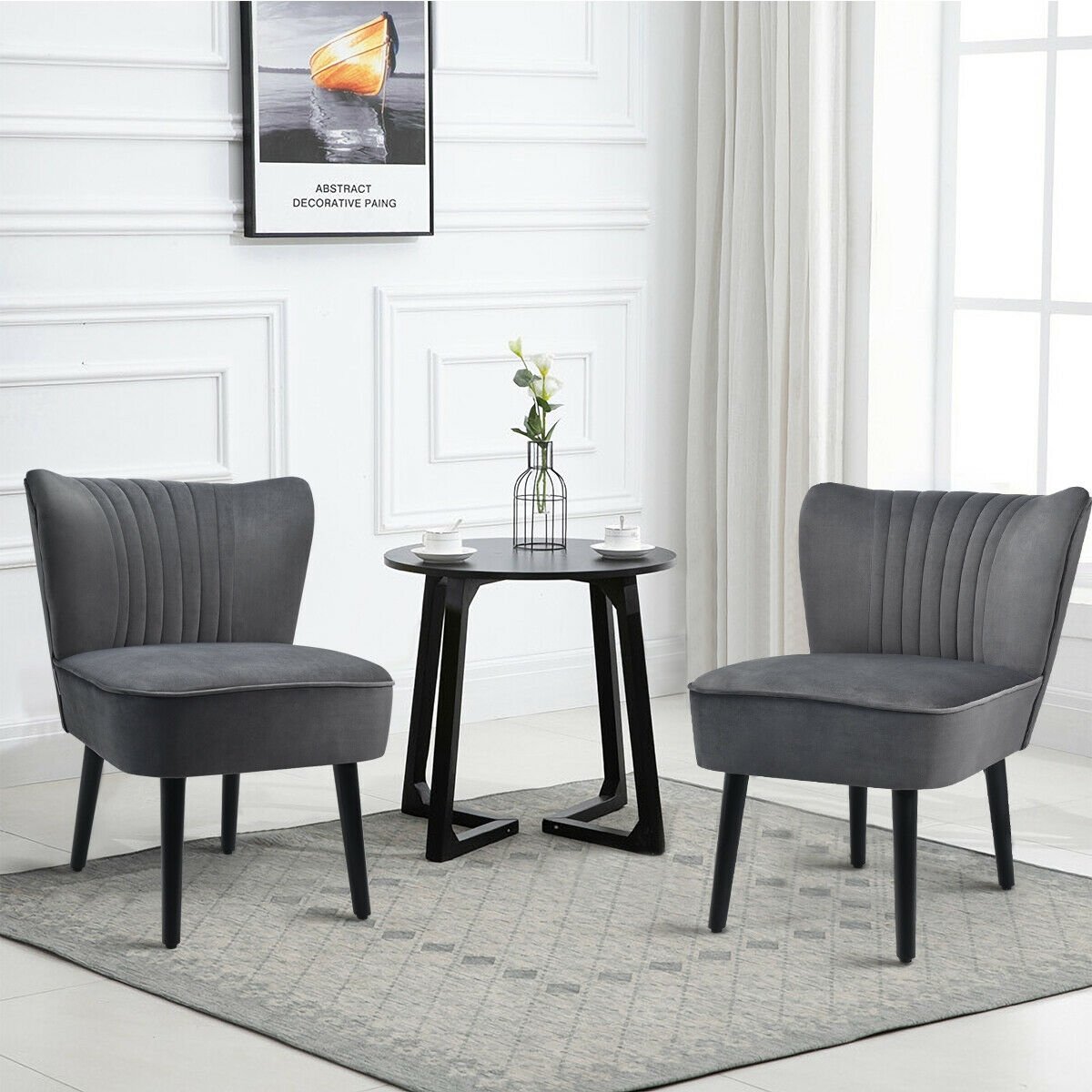 Set of 2 Modern Armless Upholstered Accent Chairs in Grey