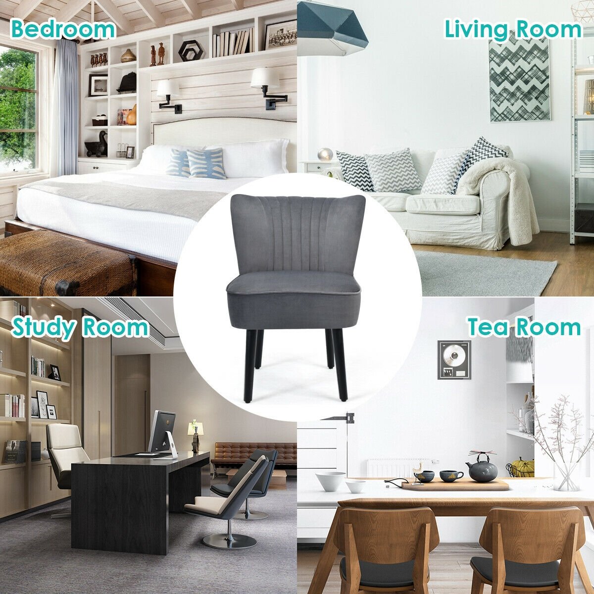 Set of 2 Modern Armless Upholstered Accent Chairs in Grey