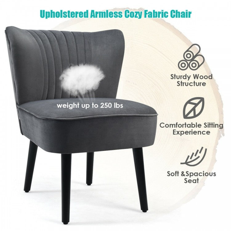 Set of 2 Modern Armless Upholstered Accent Chairs in Grey