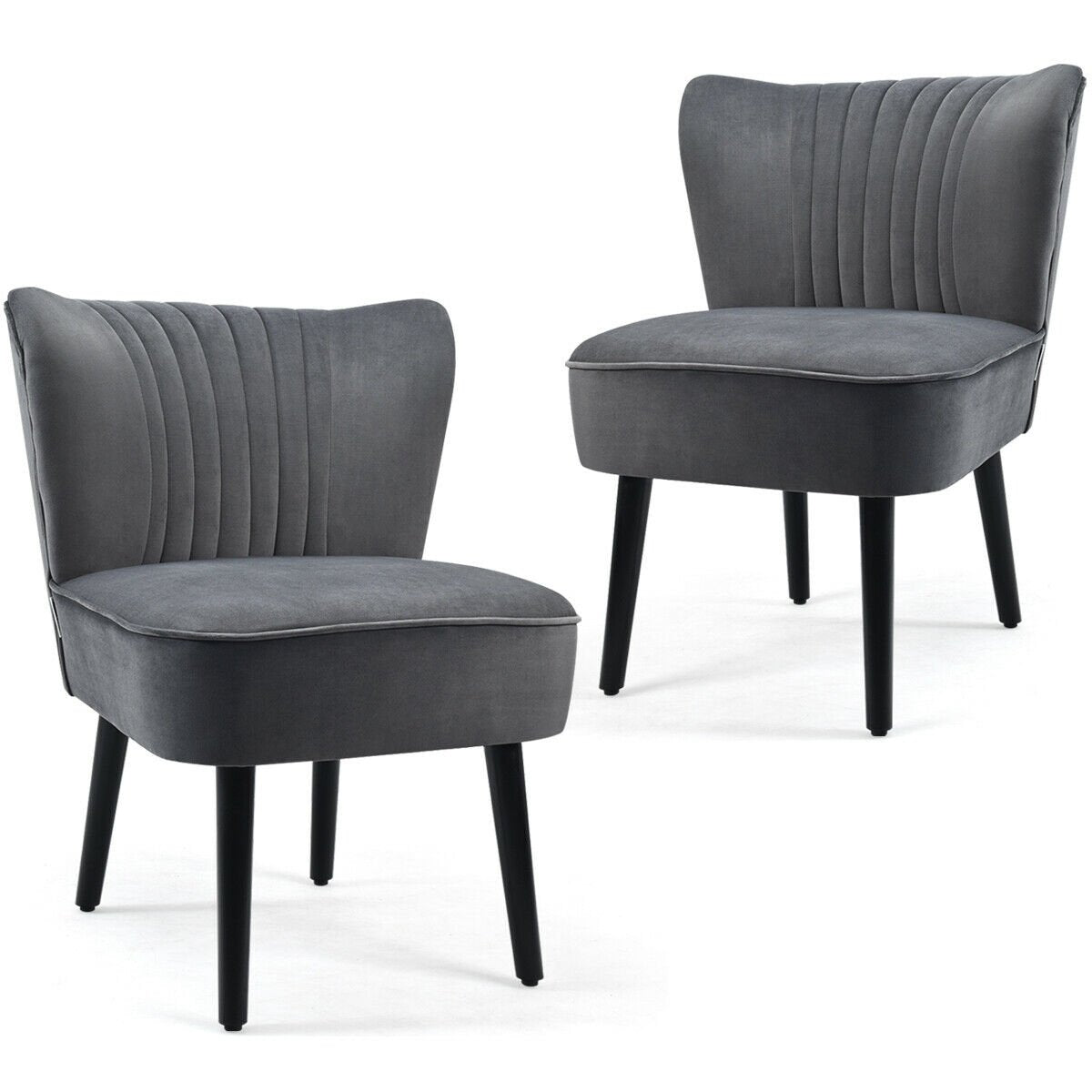 Set of 2 Modern Armless Upholstered Accent Chairs in Grey