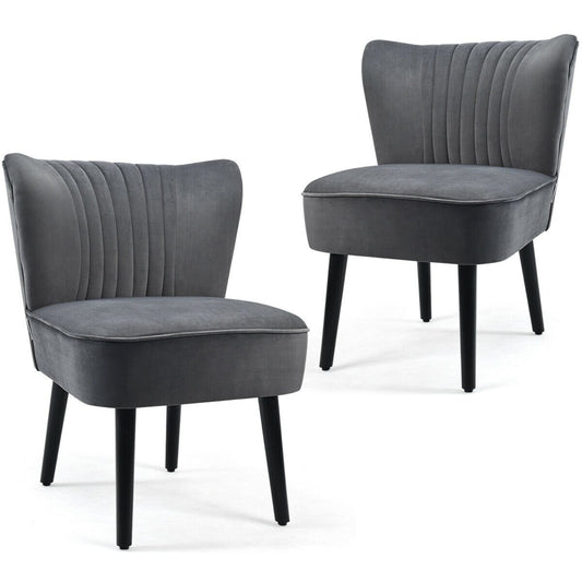 Set of 2 Modern Armless Upholstered Accent Chairs in Grey