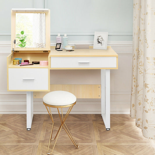 Vanity Table with Flip-Top Mirror, Storage Drawers, and Writing Desk Function