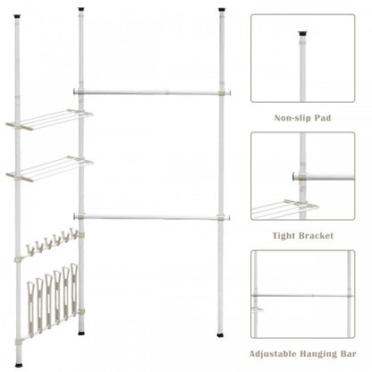 Adjustable 2-Tier Telescopic Garment Rack with Shoe Storage & Shelf – Multi-Functional Clothes Organizer