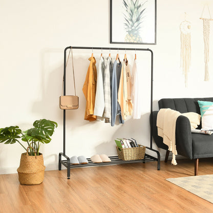 Modern Heavy-Duty Garment Rack with Hanging Bar and Lower Storage Shelf