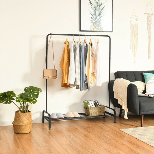 Modern Heavy-Duty Garment Rack with Hanging Bar and Lower Storage Shelf