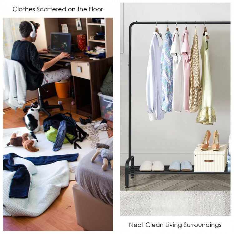 Modern Heavy-Duty Garment Rack with Hanging Bar and Lower Storage Shelf