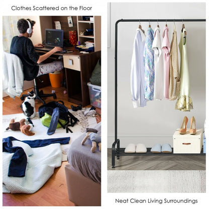 Modern Heavy-Duty Garment Rack with Hanging Bar and Lower Storage Shelf