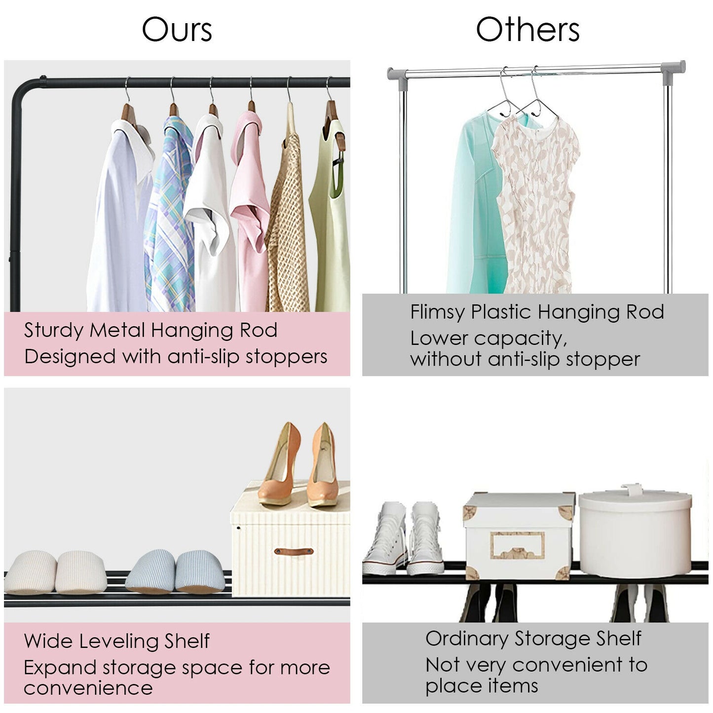 Modern Heavy-Duty Garment Rack with Hanging Bar and Lower Storage Shelf