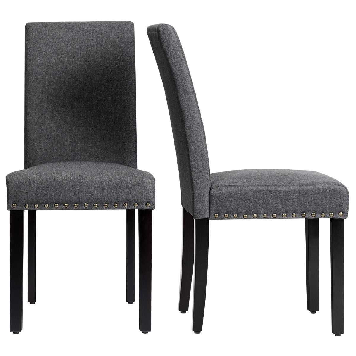 Set of 2 Stylish Upholstered Dining Chairs with Nailhead Accents - Grey