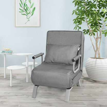 6 Position Folding Sleeper Armchair with Pillow and Sturdy Metal Frame in Grey