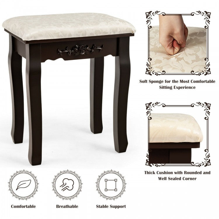 Vanity Set with 360° Rotating Mirror, LED Lights, Storage Drawers, and Cushioned Stool – Coffee