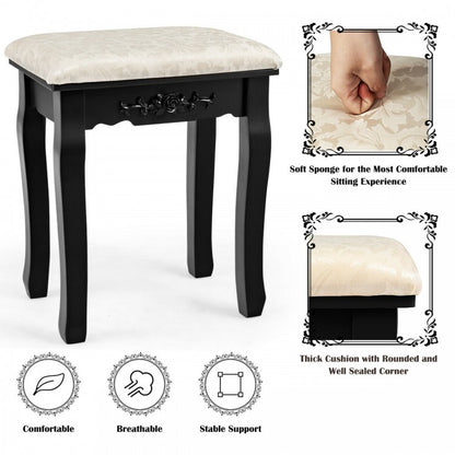 Vanity Set with 360° Rotating Mirror, LED Lights, Storage Drawers, and Cushioned Stool – Black
