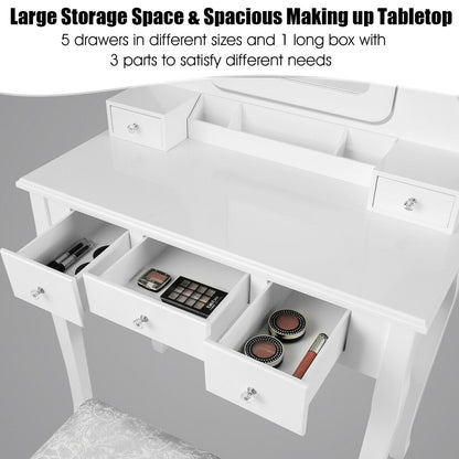 Vanity Set with 10 Dimmable LED Lights, Rotating Mirror, Storage Drawers & Stool – White