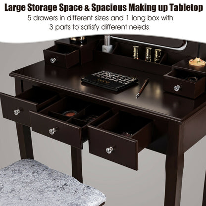 Vanity Set with 10 Dimmable LED Lights, Rotating Mirror, Storage Drawers & Stool – Brown