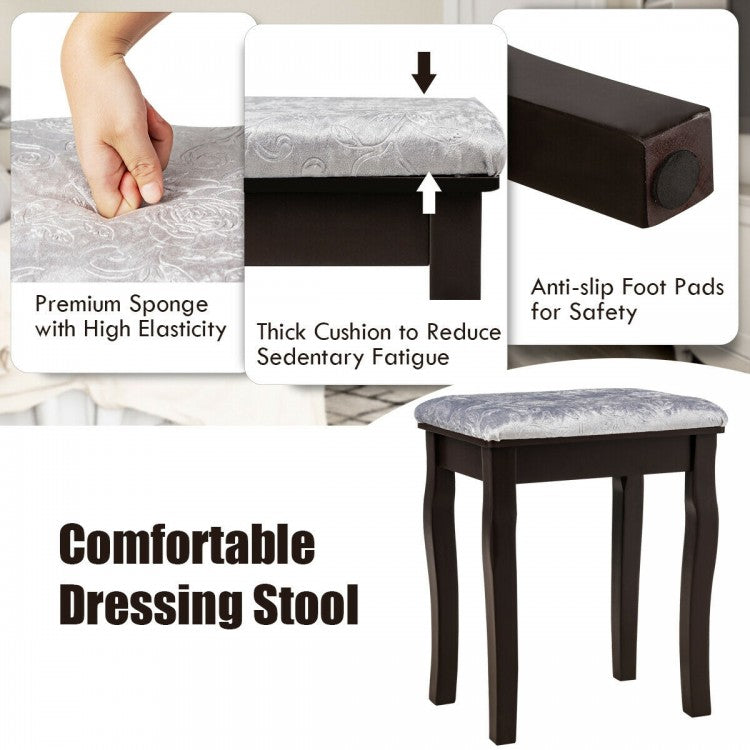 Vanity Set with 10 Dimmable LED Lights, Rotating Mirror, Storage Drawers & Stool – Brown