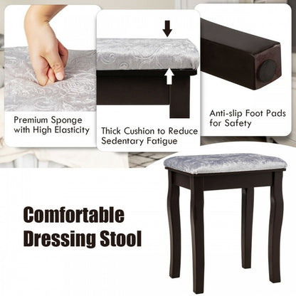 Vanity Set with 10 Dimmable LED Lights, Rotating Mirror, Storage Drawers & Stool – Brown