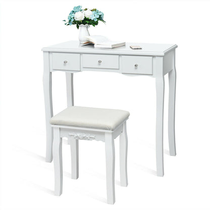 Makeup Vanity with Dimmable LED Lights, Storage Drawers, 360° Mirror and Stool – White
