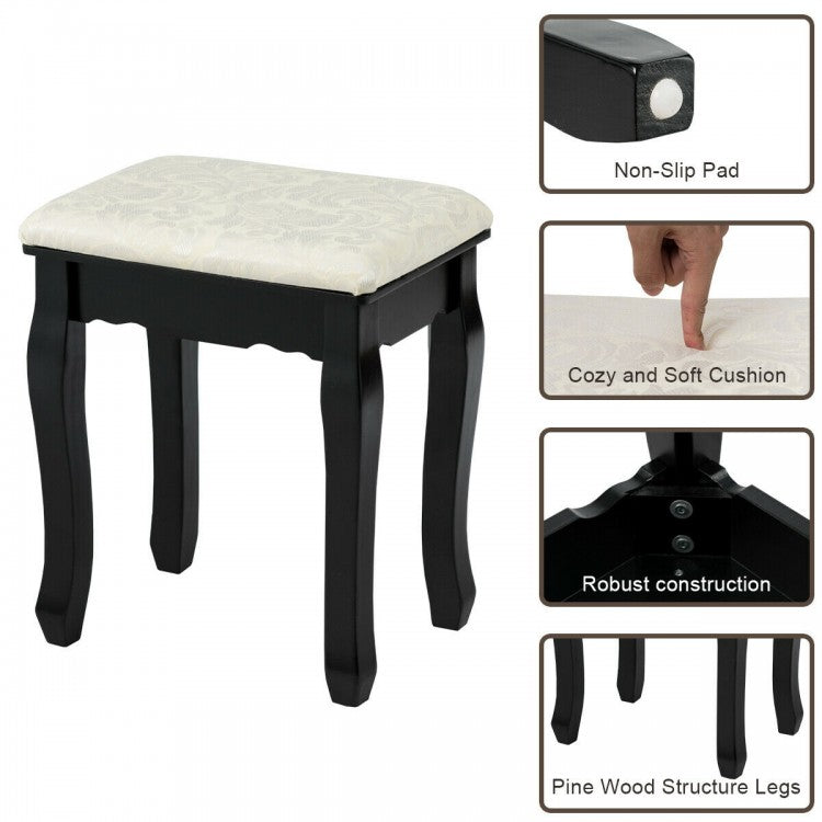Vanity Table Set with 5 Drawers, Lighted Mirror with 12 LED Bulbs, and Cushioned Stool – Black