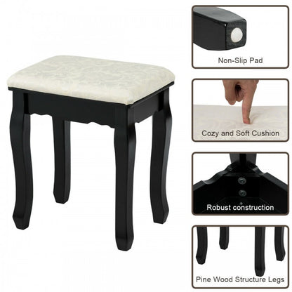 Vanity Table Set with 5 Drawers, Lighted Mirror with 12 LED Bulbs, and Cushioned Stool – Black