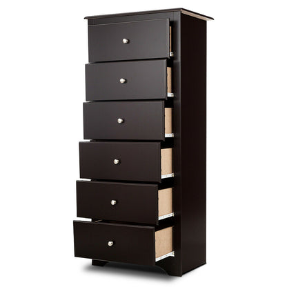 Modern 6 Drawer Bedroom Dresser Cabinet with Vertical Storage – Brown