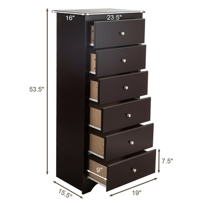 Modern 6 Drawer Bedroom Dresser Cabinet with Vertical Storage – Brown