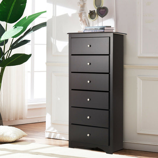 Modern 6 Drawer Bedroom Dresser Cabinet with Vertical Storage – Brown