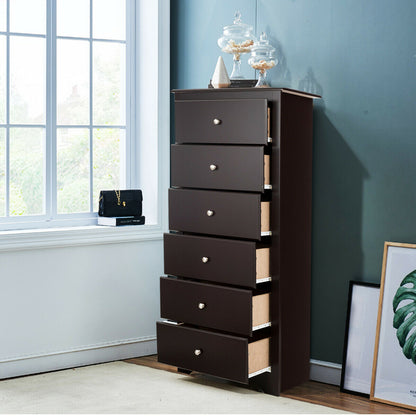 Modern 6 Drawer Bedroom Dresser Cabinet with Vertical Storage – Brown