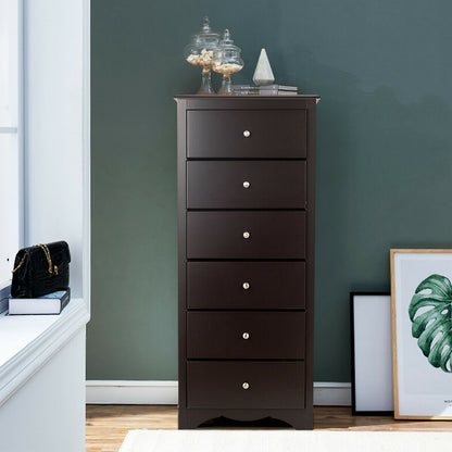 Modern 6 Drawer Bedroom Dresser Cabinet with Vertical Storage – Brown
