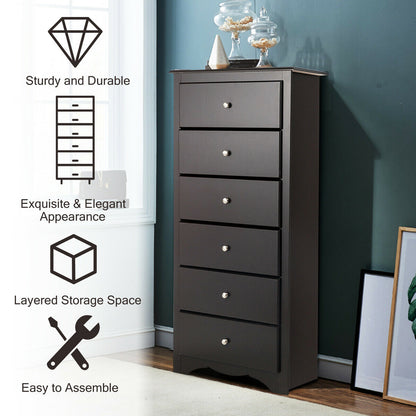 Modern 6 Drawer Bedroom Dresser Cabinet with Vertical Storage – Brown