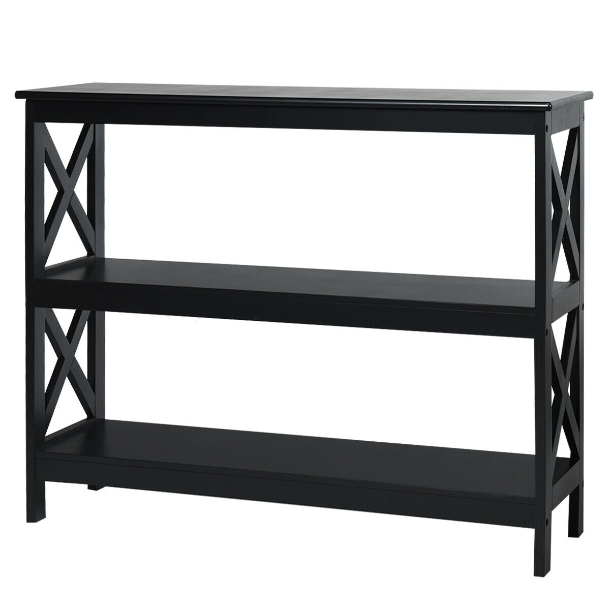 3 Tier Console Table with X Design in Black for Entryway or Living Room