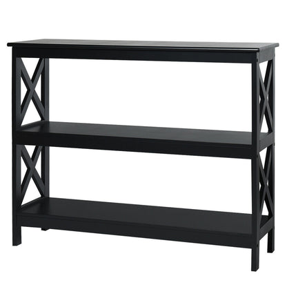 3 Tier Console Table with X Design in Black for Entryway or Living Room