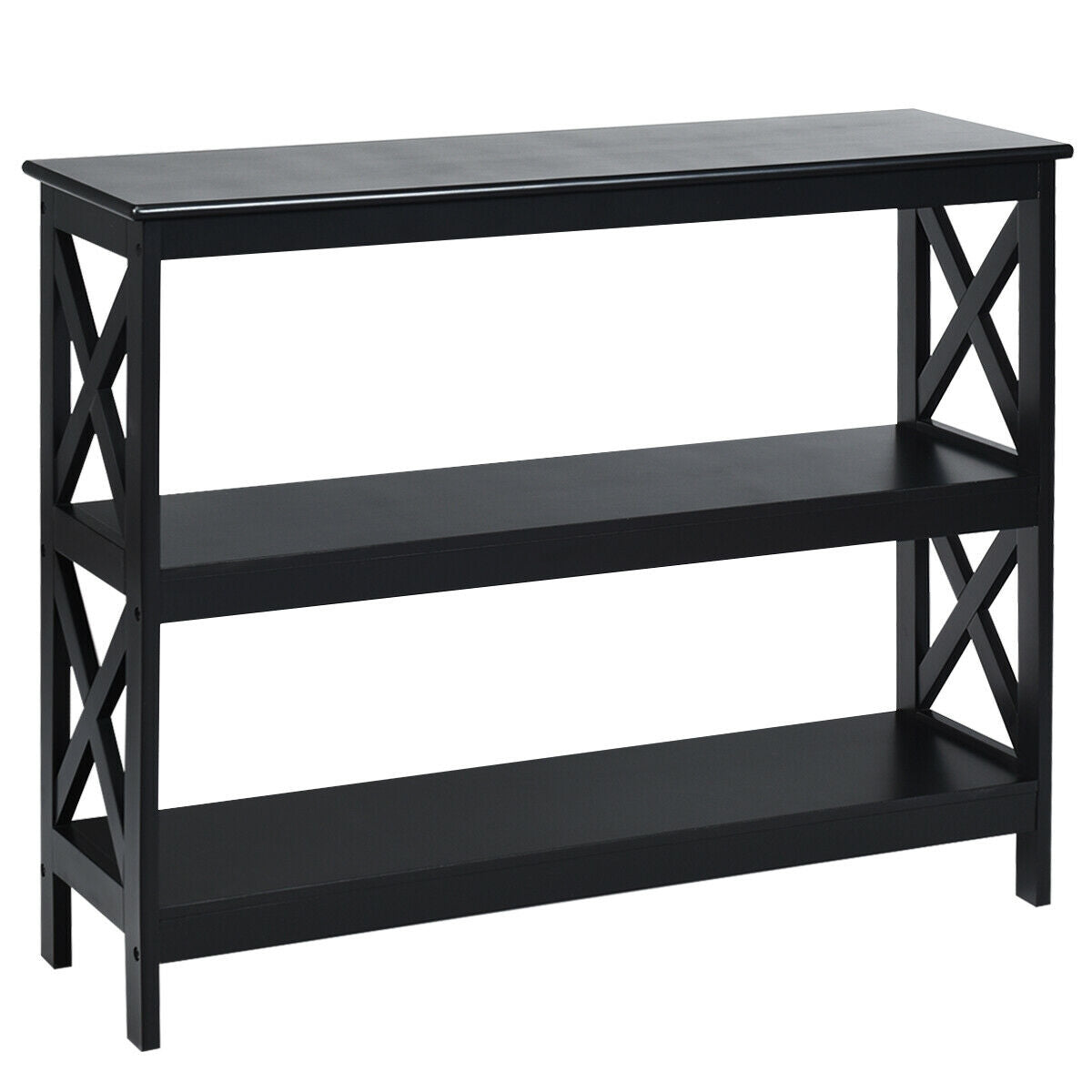 3 Tier Console Table with X Design in Black for Entryway or Living Room