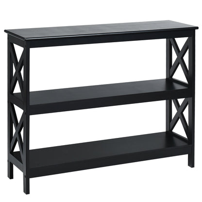 3 Tier Console Table with X Design in Black for Entryway or Living Room