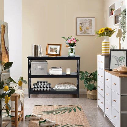 3 Tier Console Table with X Design in Black for Entryway or Living Room