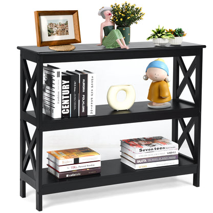 3 Tier Console Table with X Design in Black for Entryway or Living Room