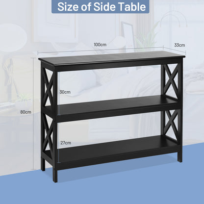 3 Tier Console Table with X Design in Black for Entryway or Living Room