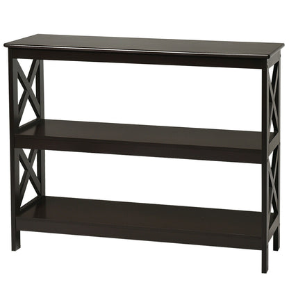 3 Tier Console Table with X Design in Dark Brown for Entryway or Living Room