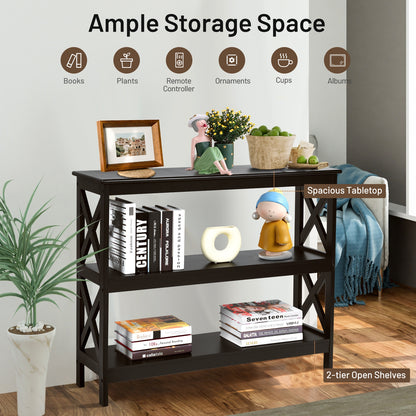 3 Tier Console Table with X Design in Dark Brown for Entryway or Living Room