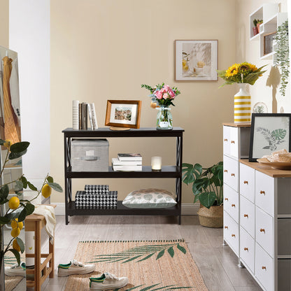 3 Tier Console Table with X Design in Dark Brown for Entryway or Living Room