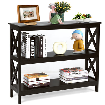 3 Tier Console Table with X Design in Dark Brown for Entryway or Living Room