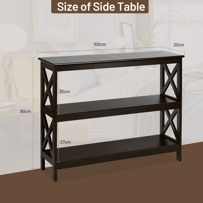 3 Tier Console Table with X Design in Dark Brown for Entryway or Living Room
