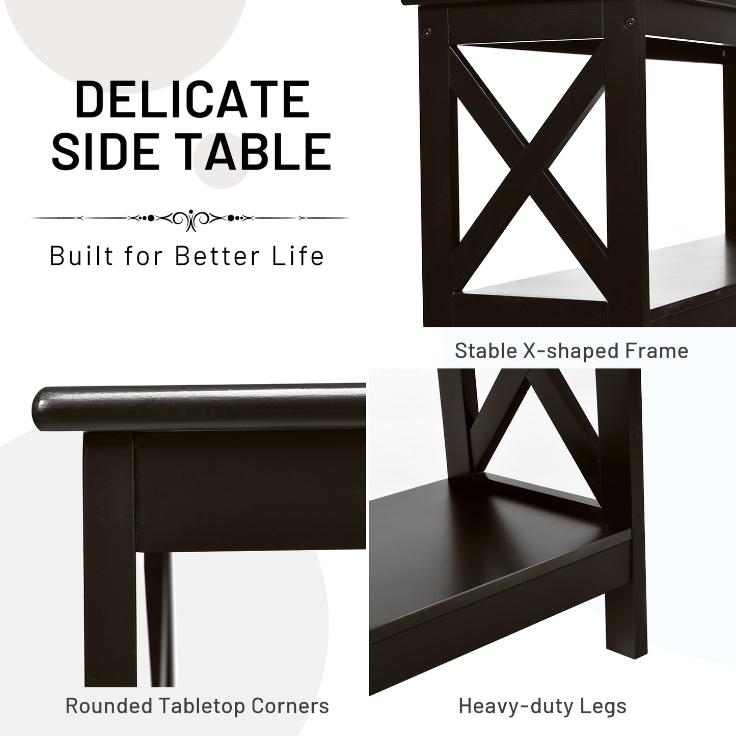 3 Tier Console Table with X Design in Dark Brown for Entryway or Living Room