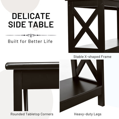 3 Tier Console Table with X Design in Dark Brown for Entryway or Living Room