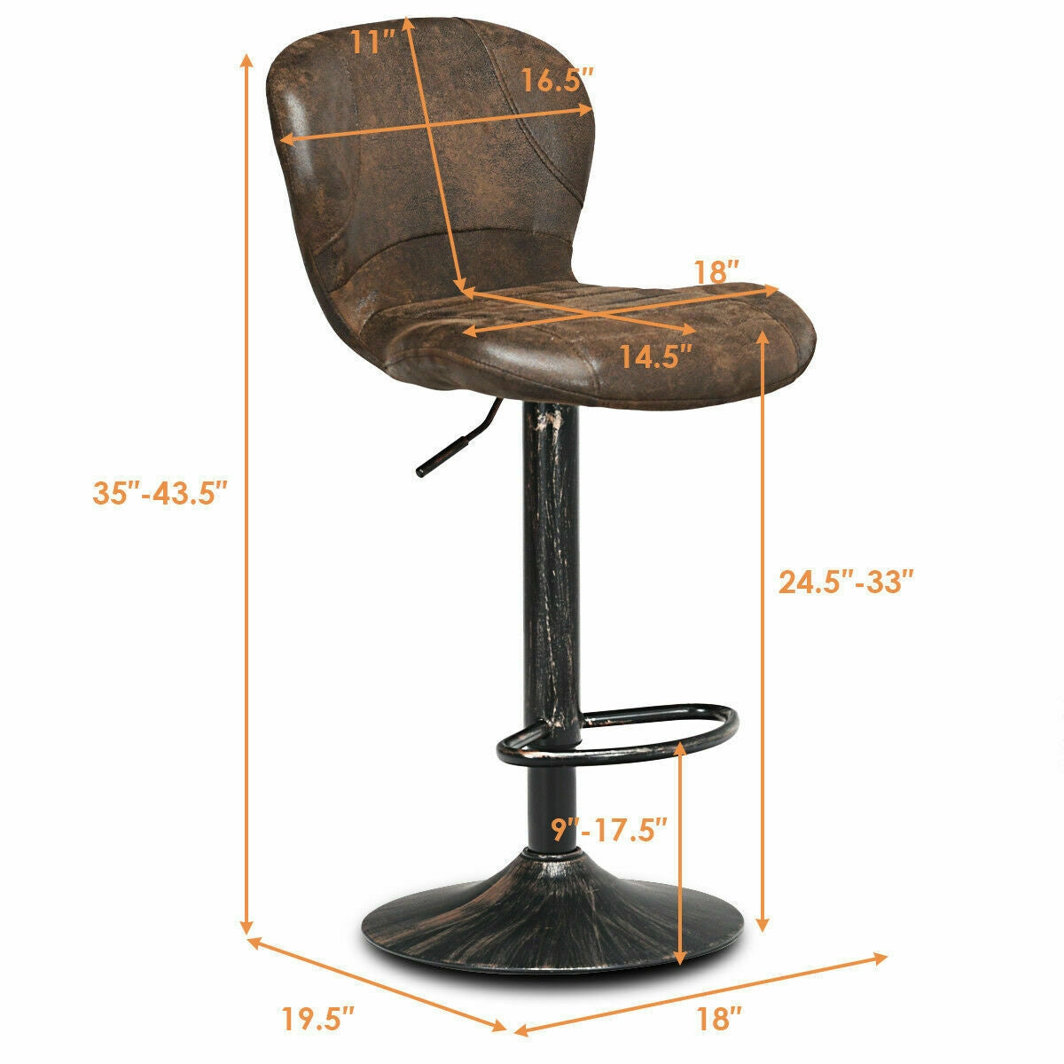 Set of 2 Adjustable Swivel Bar Stools with Vintage Style Upholstered Seats in Hot Stamping Cloth