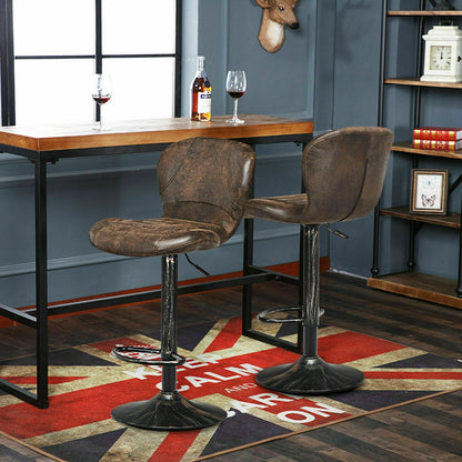 Set of 2 Adjustable Swivel Bar Stools with Vintage Style Upholstered Seats in Hot Stamping Cloth