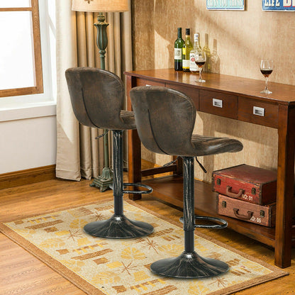 Set of 2 Adjustable Swivel Bar Stools with Vintage Style Upholstered Seats in Hot Stamping Cloth