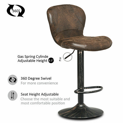 Set of 2 Adjustable Swivel Bar Stools with Vintage Style Upholstered Seats in Hot Stamping Cloth